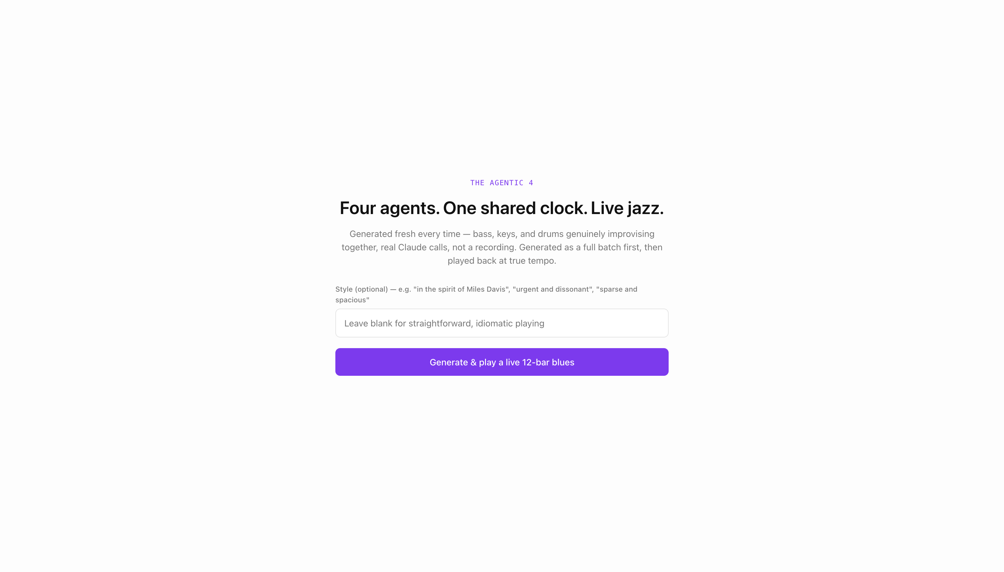 The Agentic 4 landing page, a single text field for a style directive