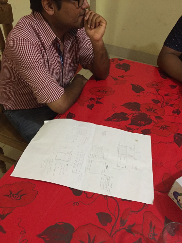 Team member reviewing early sketches at a table