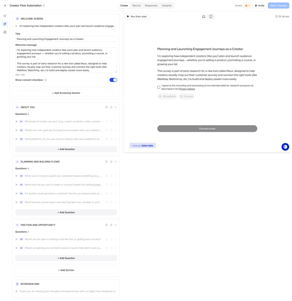 Listen Labs screener and interview builder