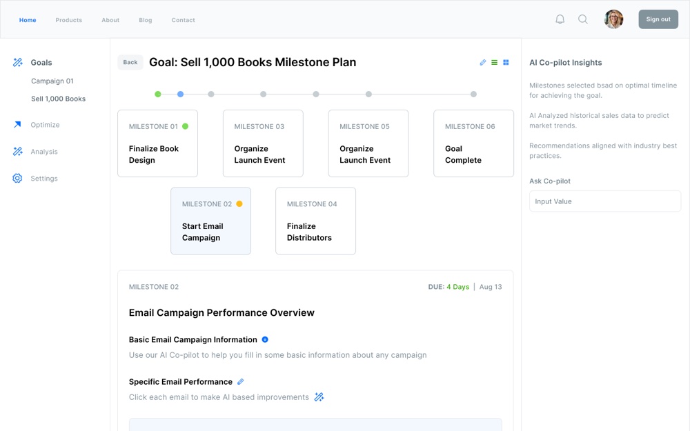 Email campaign performance overview for a milestone