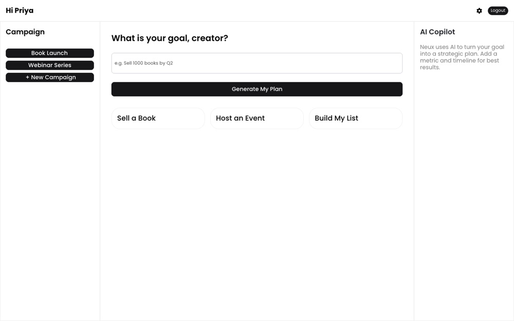 Low-fidelity black and white wireframe of the goal-setting screen